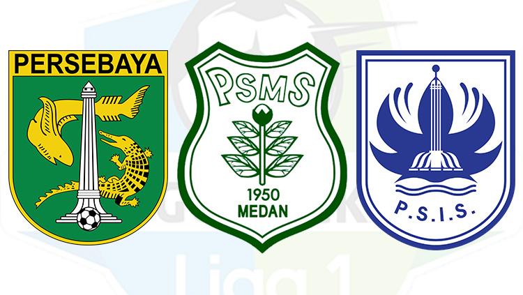 Logo Persebaya Surabaya, PSMS Medan, dan PSIS Semarang. - INDOSPORT