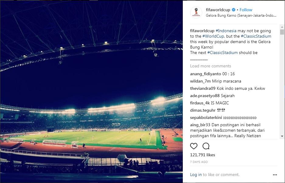 FIFA memasukan GBK sebagai stadion klasik terpopuler dunia. Copyright: Instagram/fifaworldcup