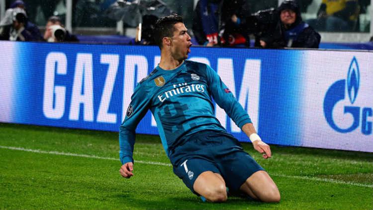 Selebrasi Ronaldo setelah bobol gawang Buffon di menit awal.