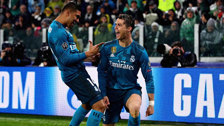 Selebrasi Ronaldo setelah bobol gawang Buffon di menit awal.