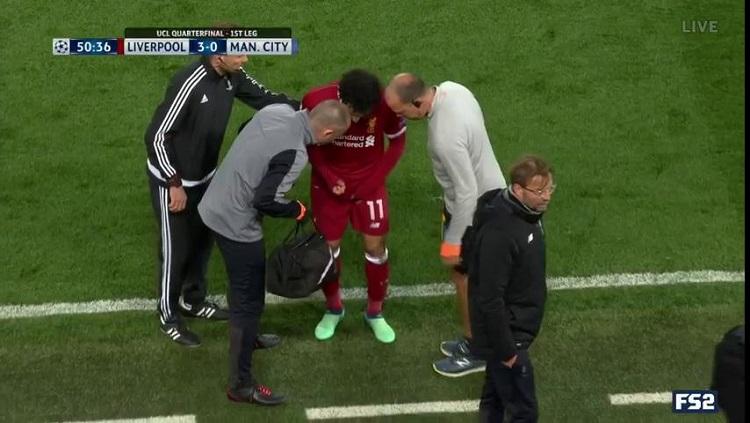 Mohamed Salah alami cedera di laga melawan Manchester City.