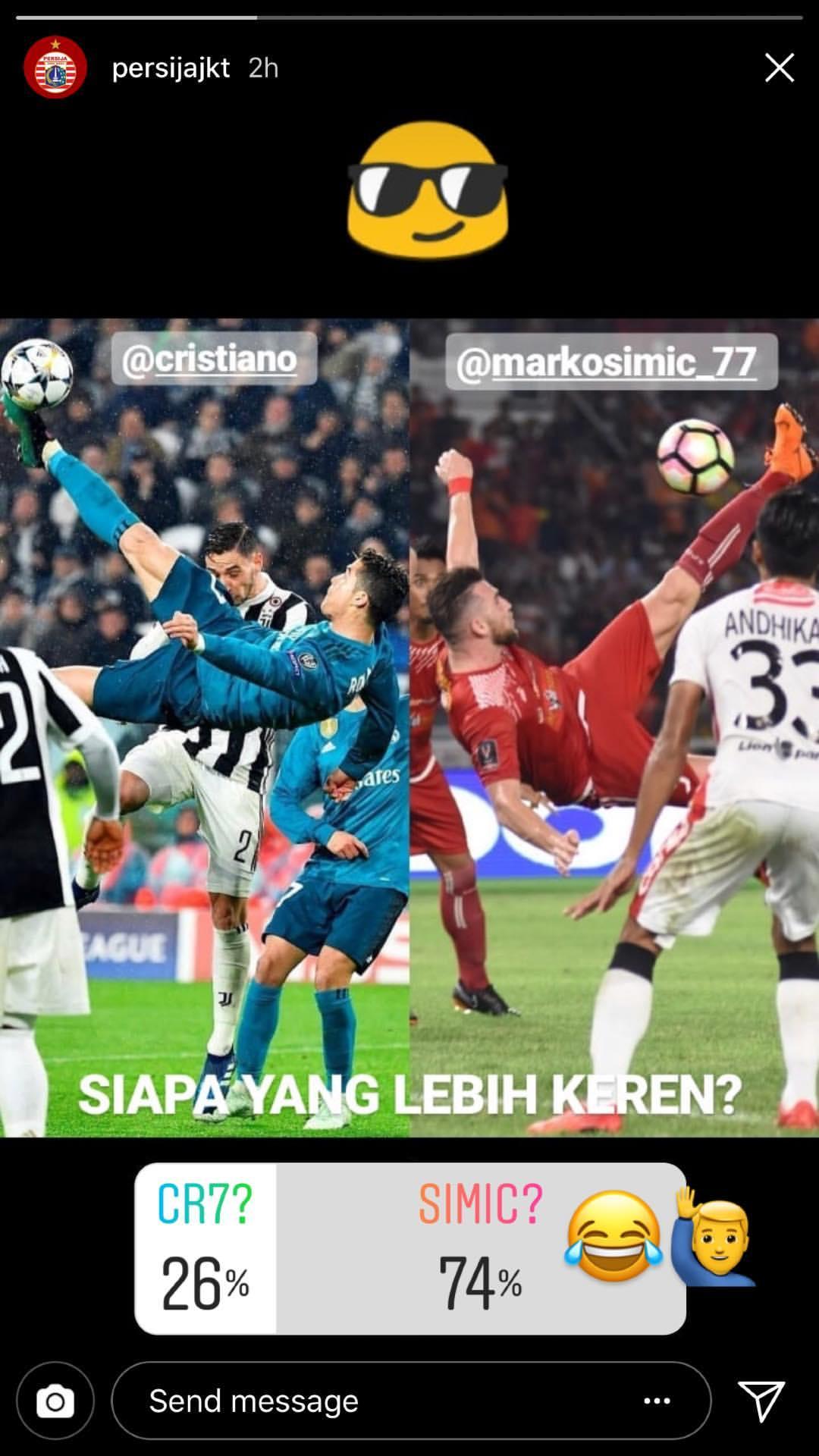 Gol Marko Simic kalahkan Cristiano Ronaldo di polling akun Instagram Persija. Copyright: Instagram.
