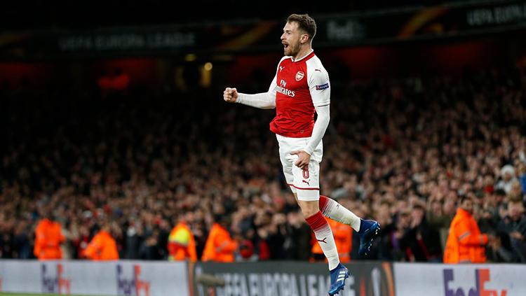 Aaron Ramsey menyumbang dua gol di babak pertama bagi Arsenal saat melawan CSKA Moscow. - INDOSPORT
