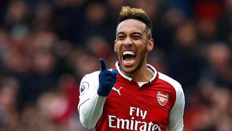 Aksi selebrasi Pierre-Emerick Aubameyang usai mencetak gol ke gawang Southampton pada menit ke-28'. - INDOSPORT