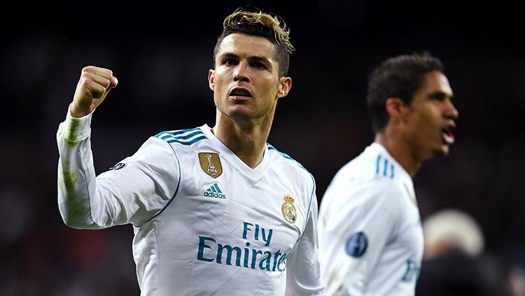Selebrasi Cristiano Ronaldo usai cetak gol ke gawang Juventus lewat penalty.