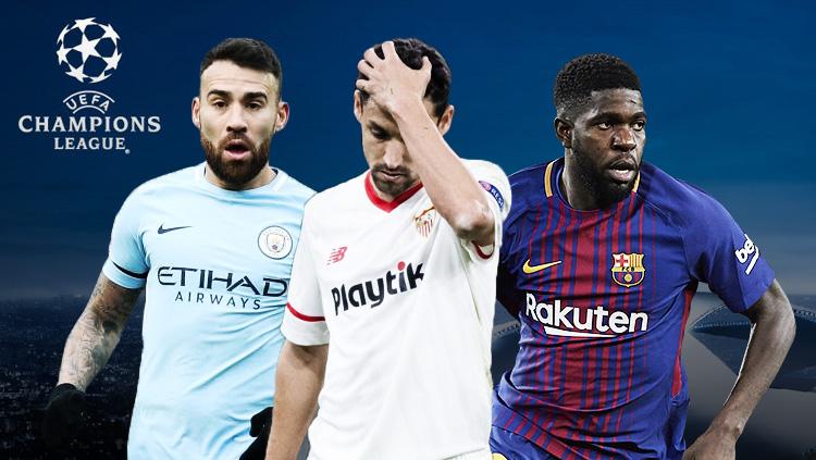 Kiri-kanan: Nicolas Otamendi, Jesus Navas, dan Samuel Umtiti.