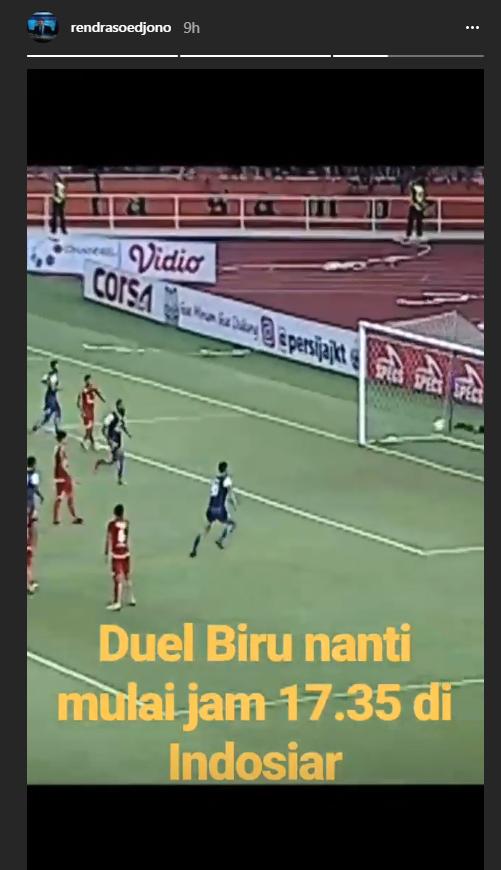 Instastory Rendra Soedjono soal Arema vs Persib. Copyright: instagram.com/rendrasoedjono