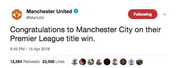 Ucapan selamat untuk Manchester City dari Manchester United. Copyright: Twitter/ManUtd