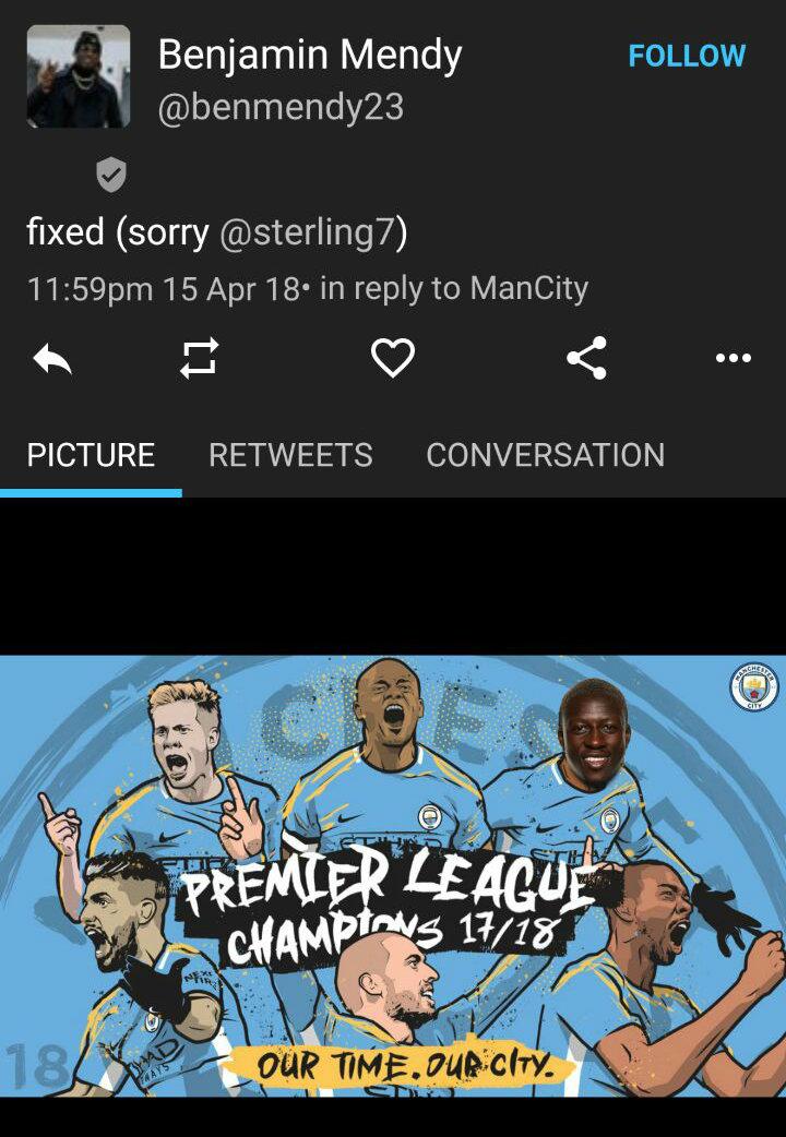 Tweet Benjamin Mendy Copyright: twitter/benmendy23