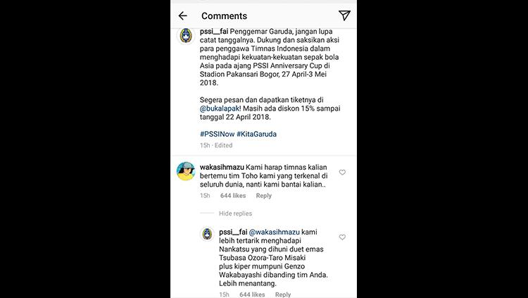 PSSI balas komentar lelucon. Copyright: Instagram@pssi_fai