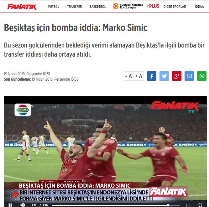 Marko Simic diberitakan media Turki. Copyright: fanatik.com