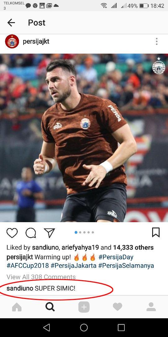 Wakil Gubernur DKI Jakarta beri dukungan untuk Persija dan Marko Simic. Copyright: Instagram@persijajkt