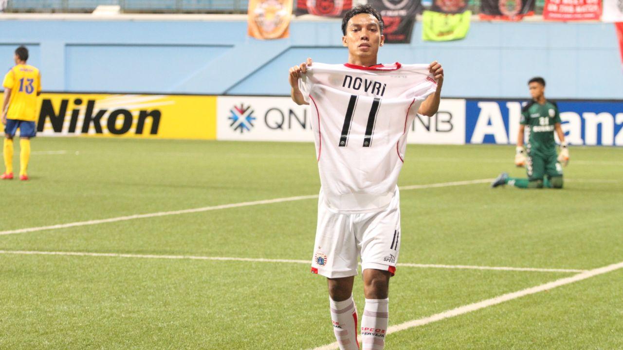 Novri Setiawan merayakan golnya ke gawang Tampines Rovers. Copyright: Media Persija