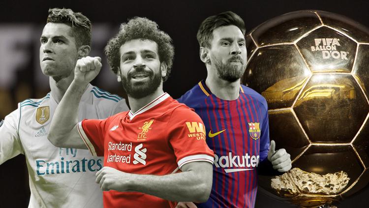 Cristiano Ronaldo, Mohamed Salah, dan Lionel Messi. - INDOSPORT