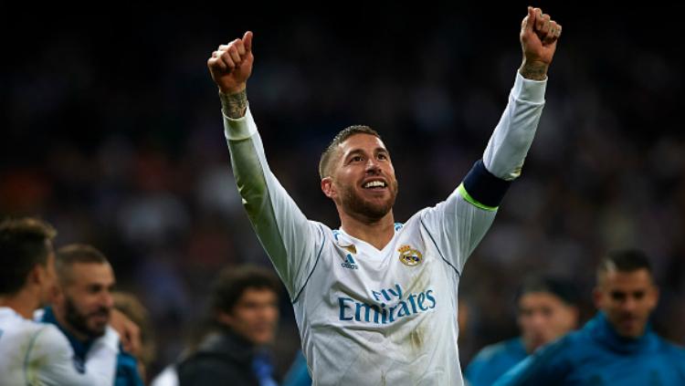 Sergio Ramos selebrasi usai Real Madrid dipastikan ke final Liga Champions. - INDOSPORT