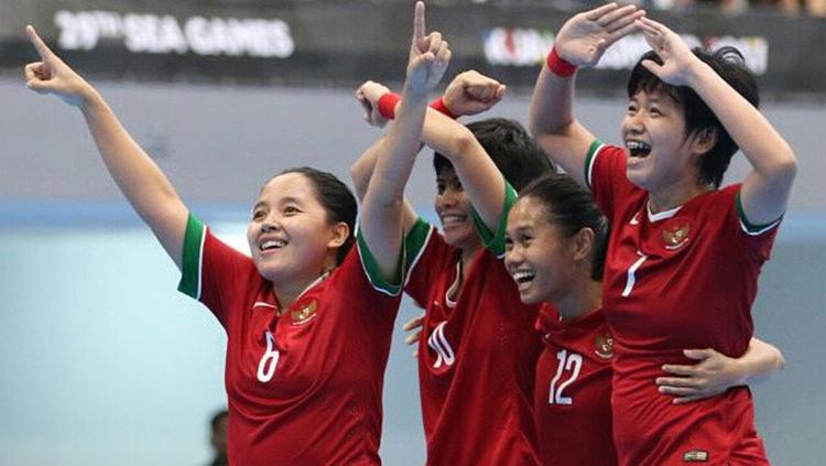 Selebrasi Timnas Futsal Putri Indonesia. - INDOSPORT