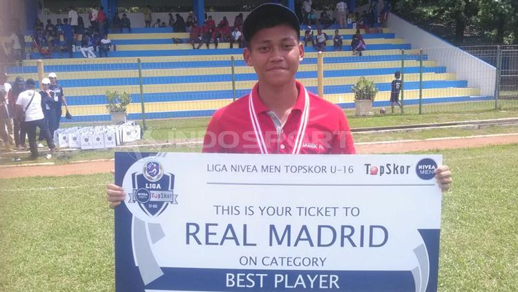 Pemain Big Star Babek, Usman Fatahillah  yang terpilih ke Real Madrid di Liga Nivea Men Topskor U-16 2018. - INDOSPORT