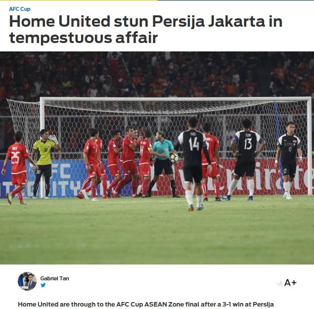 Pemberitaan media luar negeri terkait laga Persija vs Home United. Copyright: Foxsport/Twitter