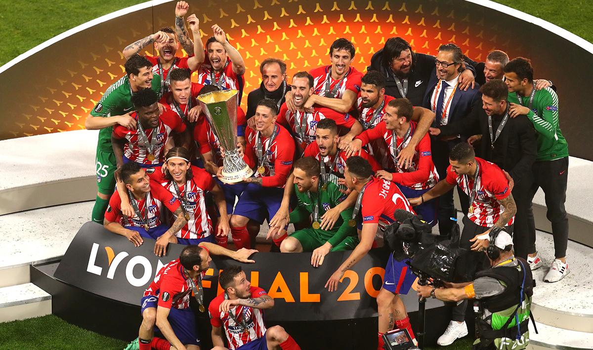 Potret kegembiraan Atletico Madrid juara Liga Europa musim ini.