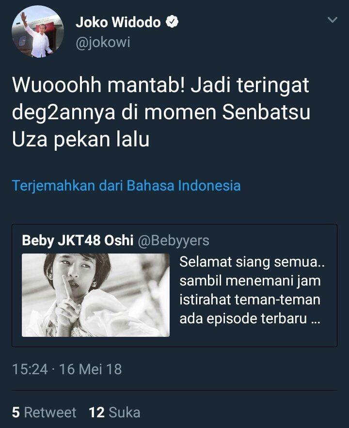 Tweet Jokowi tentang JKT48 Copyright: Twitter