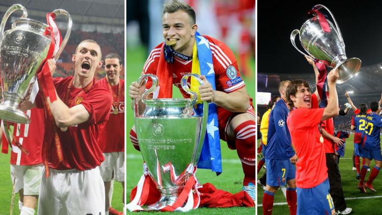 Daren Fletcher (kiri), Shaqiri (tengah), dan Bojan Krkic (kanan).