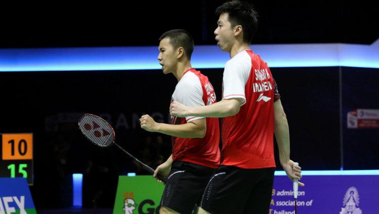 Kevin Sanjaya/Marcus Gideon taklukkan Liu Cheng/Zhang Nan.