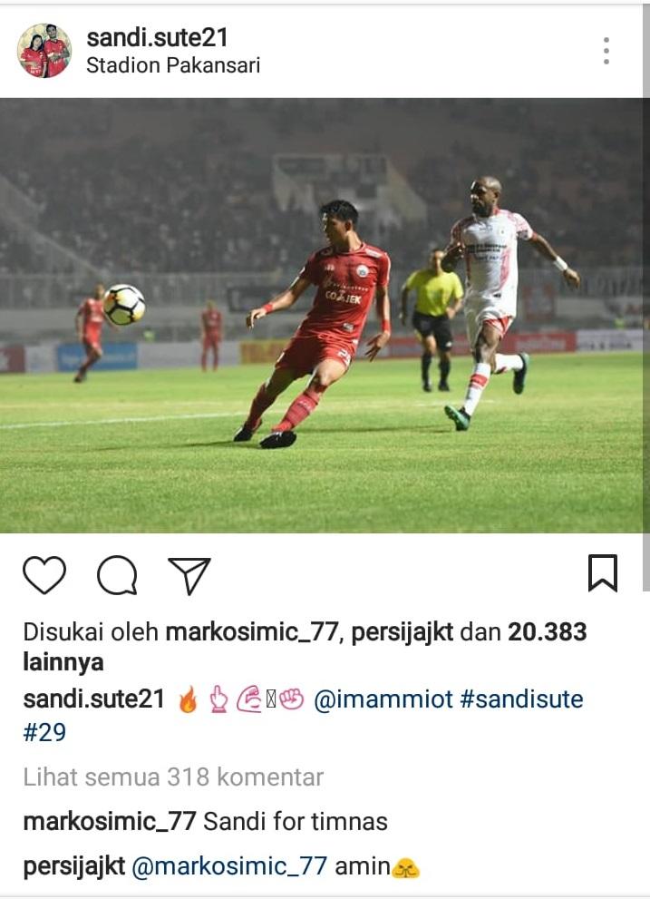 Marko Simic dukung Sandi Sute berseragam Timnas Indonesia. Copyright: Instagram.