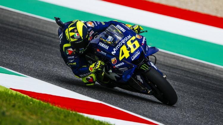 Valentino Rossi dalam sesi latihan bebas MotoGP Italia 2018 di Sirkuit Mugello.