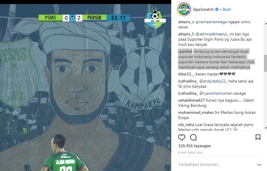 Komentar terkait koreo yang dilakukan suporter PSMS Medan Copyright: instagram/liga1match