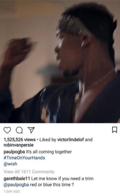 Gareth Bale menuliskan komentar dalam unggahan Instagram Paul Pogba. Copyright: Instagram/paulpogba