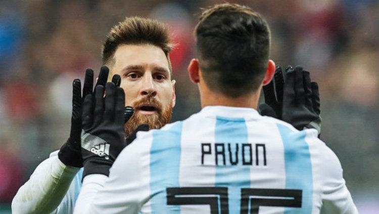 Cristian Pavon dan Lionel Messi di Timnas Argentina untuk Piala Dunia 2018.