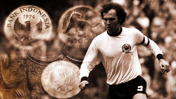Franz Beckenbauer dan koin Indonesia Piala Dunia pada tahun 1974.