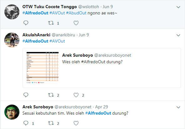 Tagar yang mendesak mundur Alfredo Vera dari Persebaya Copyright: Twitter