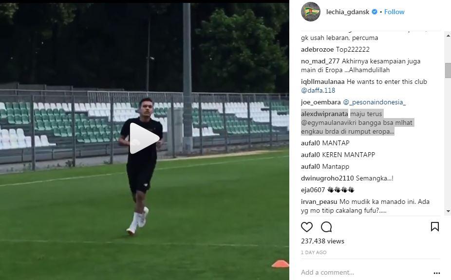 Komentar Instagram Lechia Gdansk terkait hadirnya Egy maulana Vikri Copyright: Instagram/LechiaGdansk