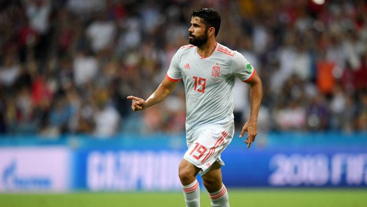 Diego Costa mencetak gol saat Spanyol berhadapan dengan Portugal di Piala Dunia 2018.