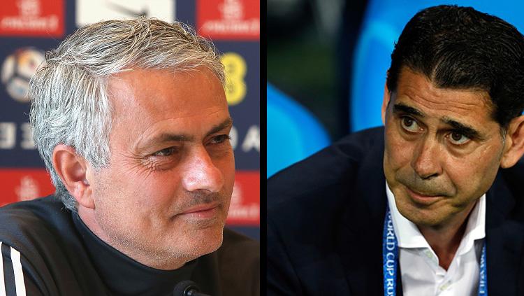 Pelatih Man United, Jose Mourinho dan Fernando Hierro, pelatih Timnas Portugal. - INDOSPORT
