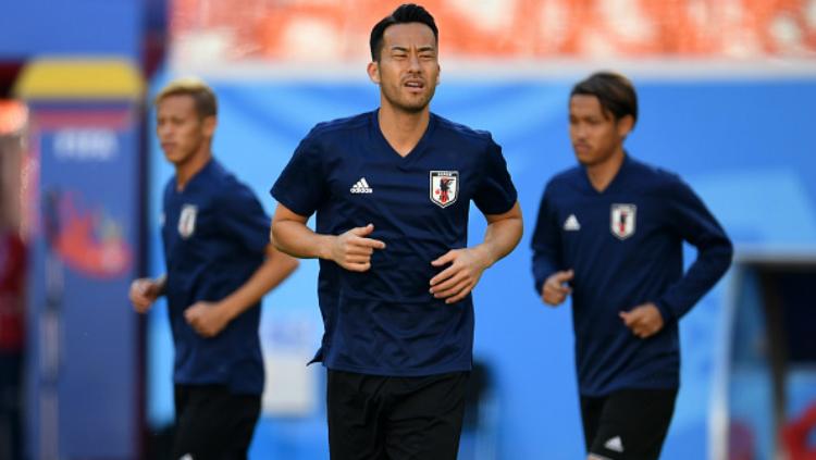 Maya Yoshida dalam sesi latihan Timnas Jepang di Piala Dunia 2018.