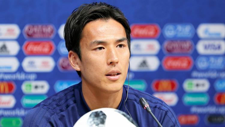 Makoto Hasebe, kapten Timnas Jepang dalam konferensi pers pra laga Jepang vs Kolombia di Piala Dunia 2018.