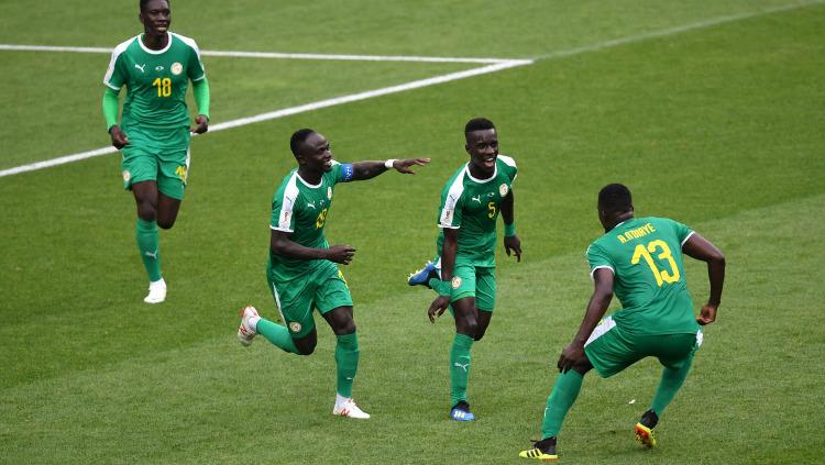 Skuat Senegal merayakan gol kedua ke gawang Polandia di laga Grup H Piala Dunia 2018, Selasa (19/06/18).