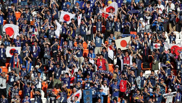 Suporter Jepang saat laga Kolombia vs Jepang, laga Grup F Piala Dunia 2018.