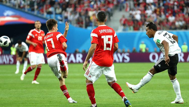 Situasi babak pertama Rusia vs Mesir di Piala Dunia 2018.
