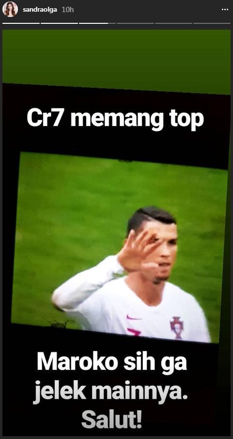 Sandra Olga memuji penampilan Cristiano Ronaldo di laga Portugal vs Maroko di Piala Dunia 2018. Copyright: Instagram@SandraOlga