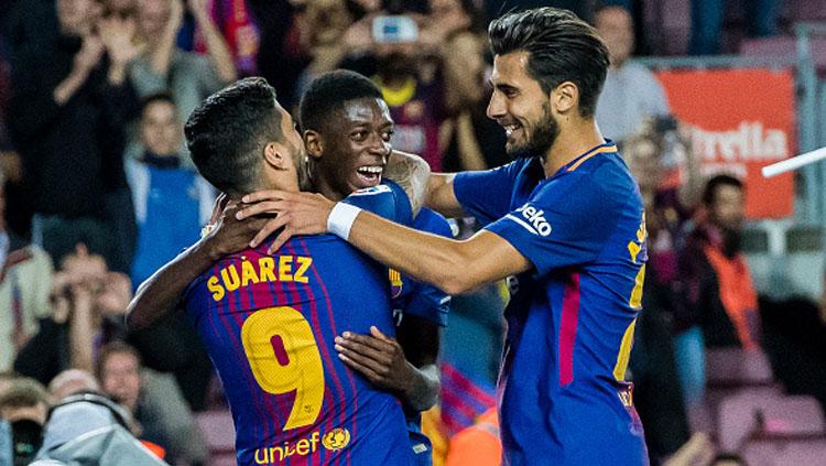 Indosport - Selebrasi para pemain Barcelona.