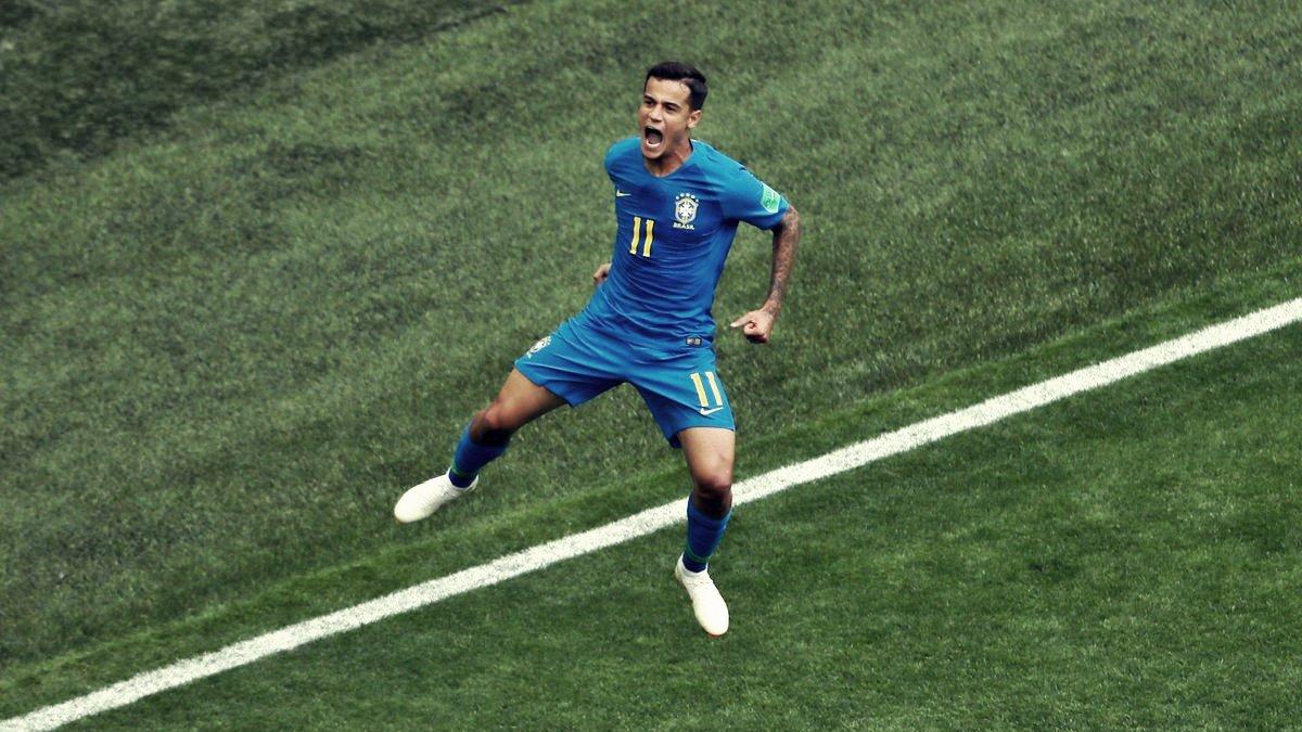 Philippe Coutinho merayakan golnya ke gawang Kosta Rika di Piala Dunia 2018 Copyright: INDOSPORT