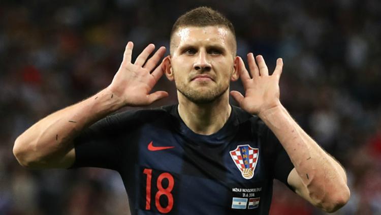 Pemain Kroasia, Ante Rebic, selebrasi usai bobol gawang Argentina di Piala Dunia 2018. Copyright: Getty Images