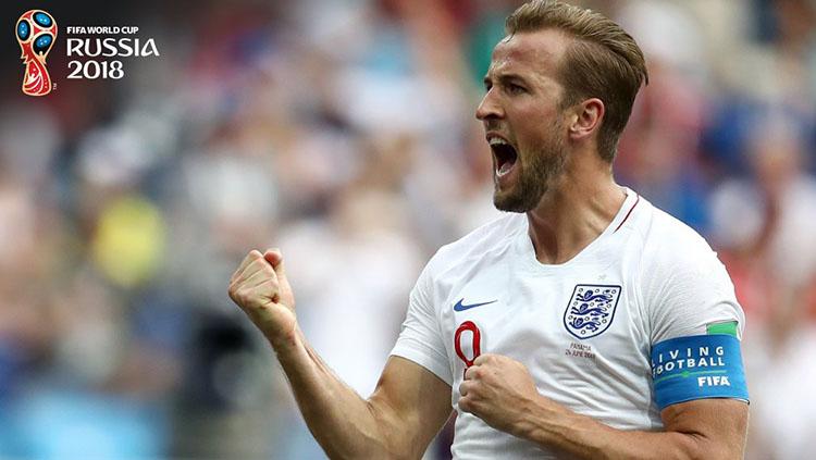 Indosport - Penyerang Inggris, Harry Kane, merayakan g olnya ke gawang Panama.