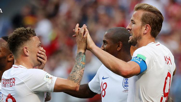 Selebrasi para pemain Inggris usai cetak gol ke gawang Panama di Piala Dunia 2018.