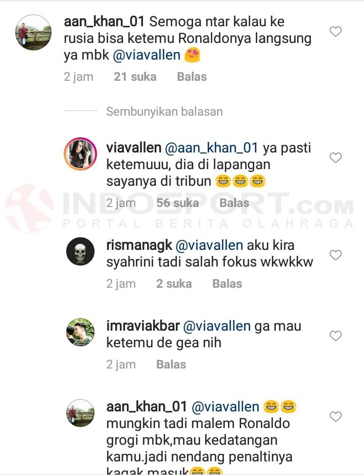 Cuitan Via Vallen dengan netizen soal Cristiano Ronaldo. Copyright: Via Vallen