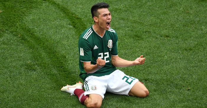 Selebrasi Hirving Lozano saat mencetak gol ke gawang Jerman (17/06/18). Copyright: Football365