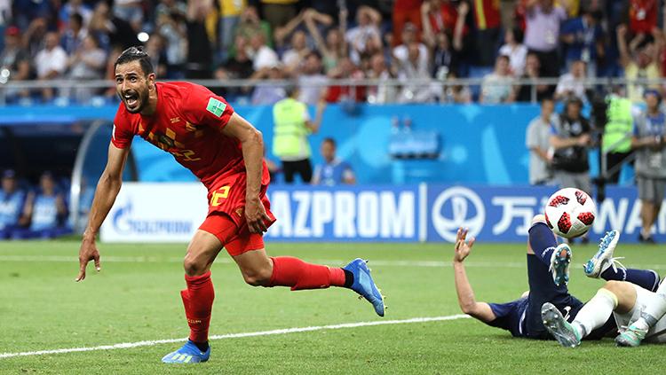 Nacer Chadli mencetak gol penentu kemenangan Belgia atas Jepang. - INDOSPORT